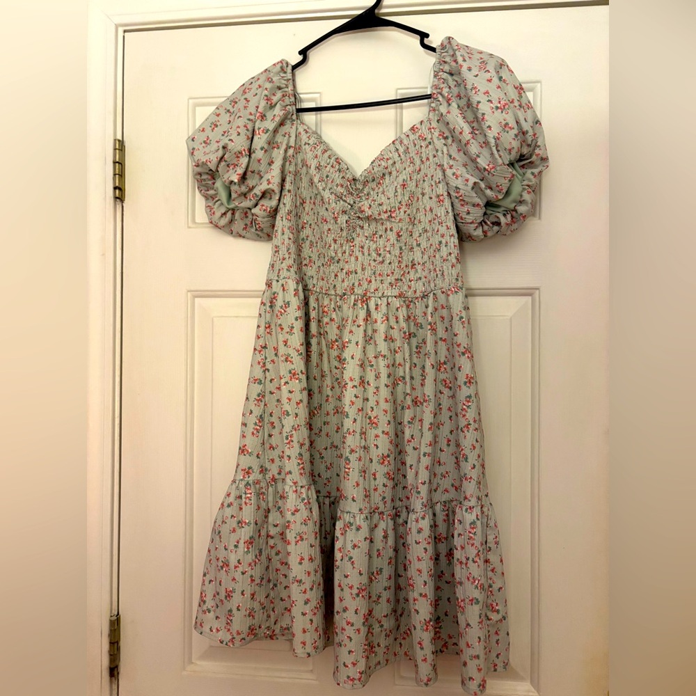 Mint Green Altar’d State Mini Dress with Bubble Sleeves (Size L)